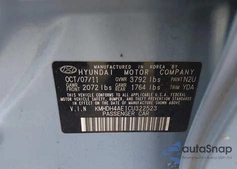 2012 Hyundai Elantra Gls (Ulsan Plant) from USA, damaged, VIN KMHDH4AE1CU322523